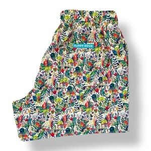 Happy Hour | Mens Printed Beachwear Swim Trunks - Neon Cactus Print Sz S EUC